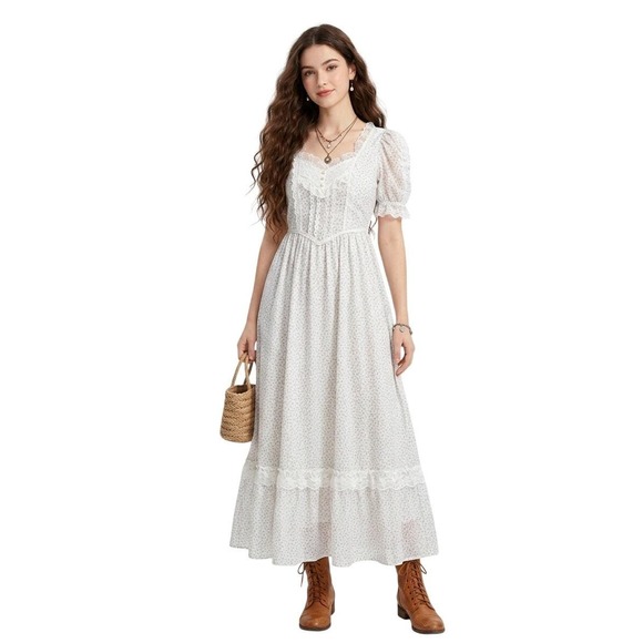 Gunne Sax Dresses & Skirts - Vintage 1970s Gunne Sax Floral Lace Prairie Cottagecore Maxi Dress XS/S